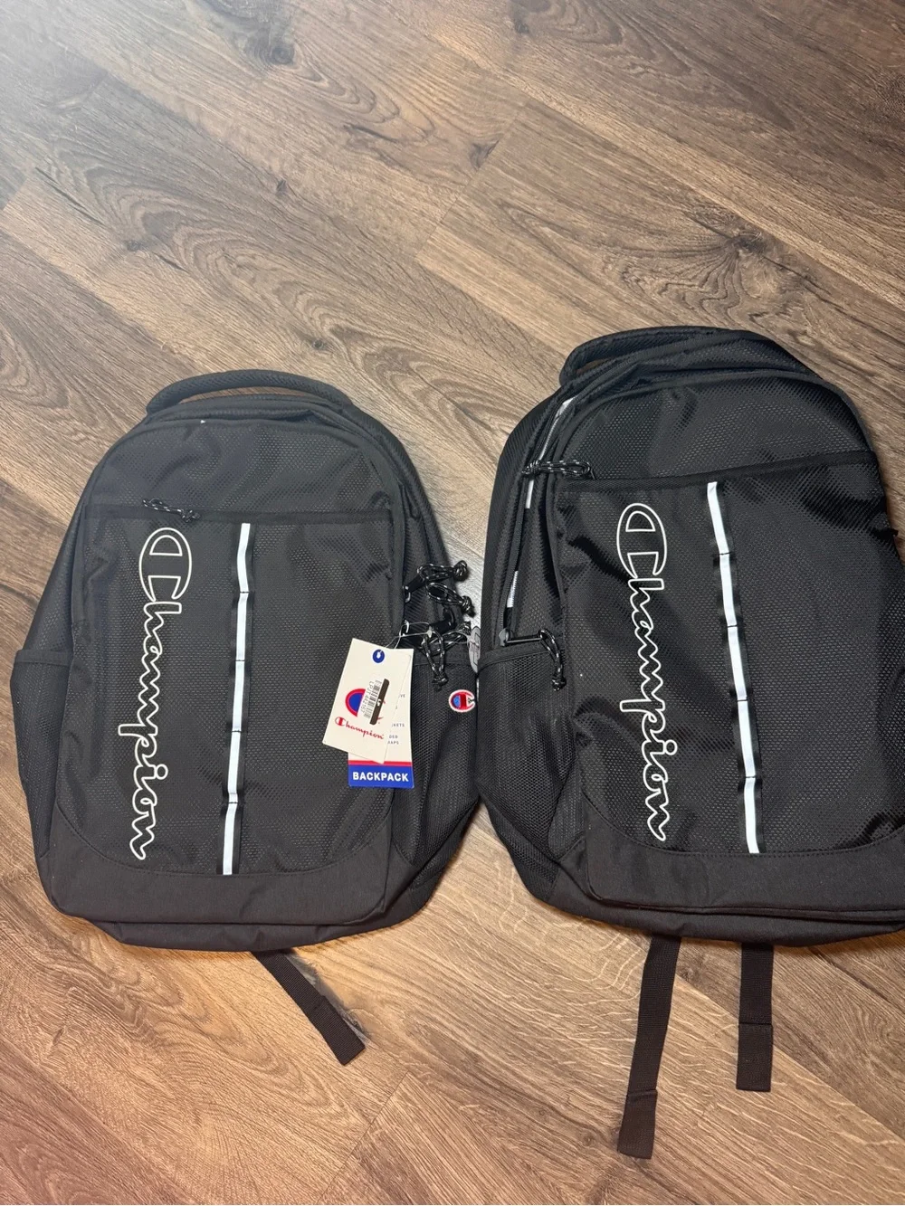 Champion Black Kids Backpack with White Logo Striping